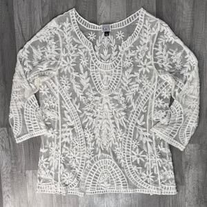 Boho Sheer Embroidered Blouse Top Size Large Coastal Cowgirl Cottagecore